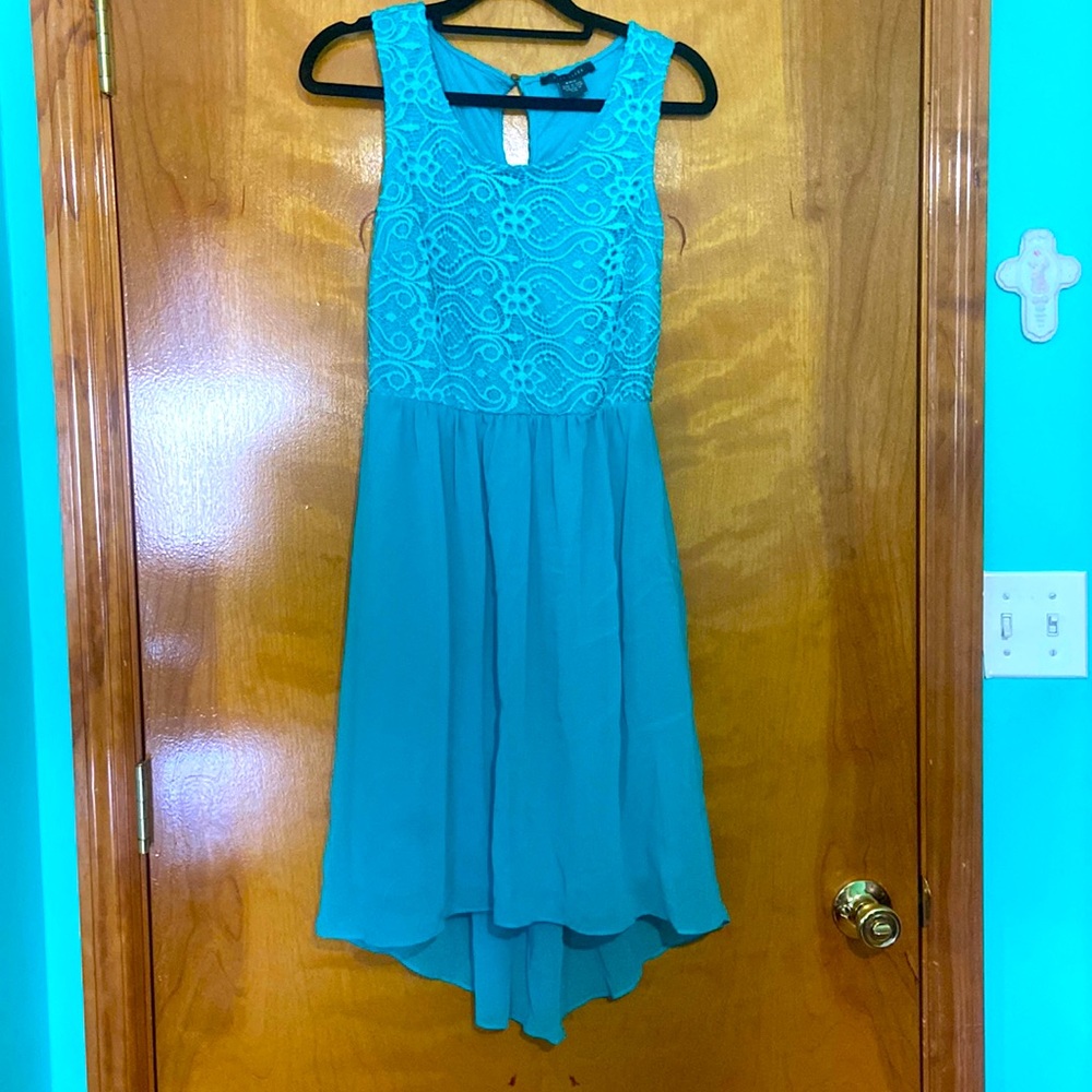 Teal high low dress - juniors